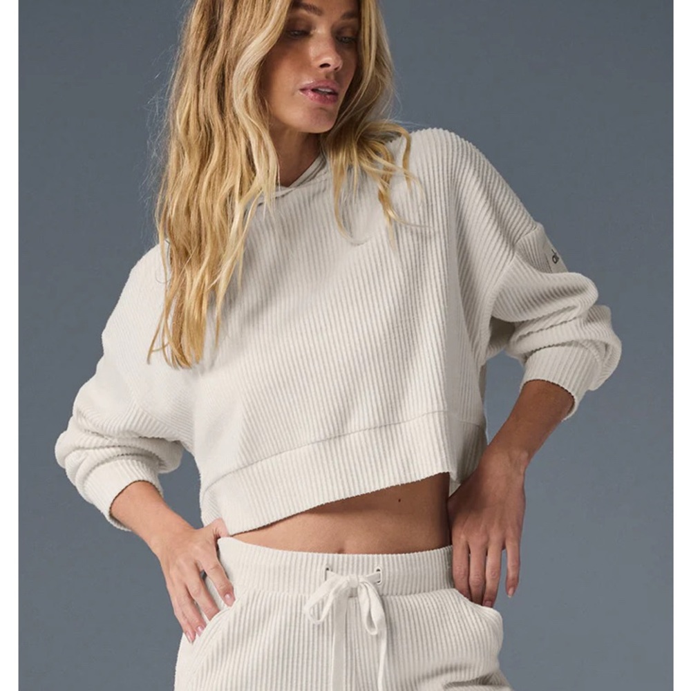 Cream Ribbed Hoodie and Joggers Set! Top and bottom
